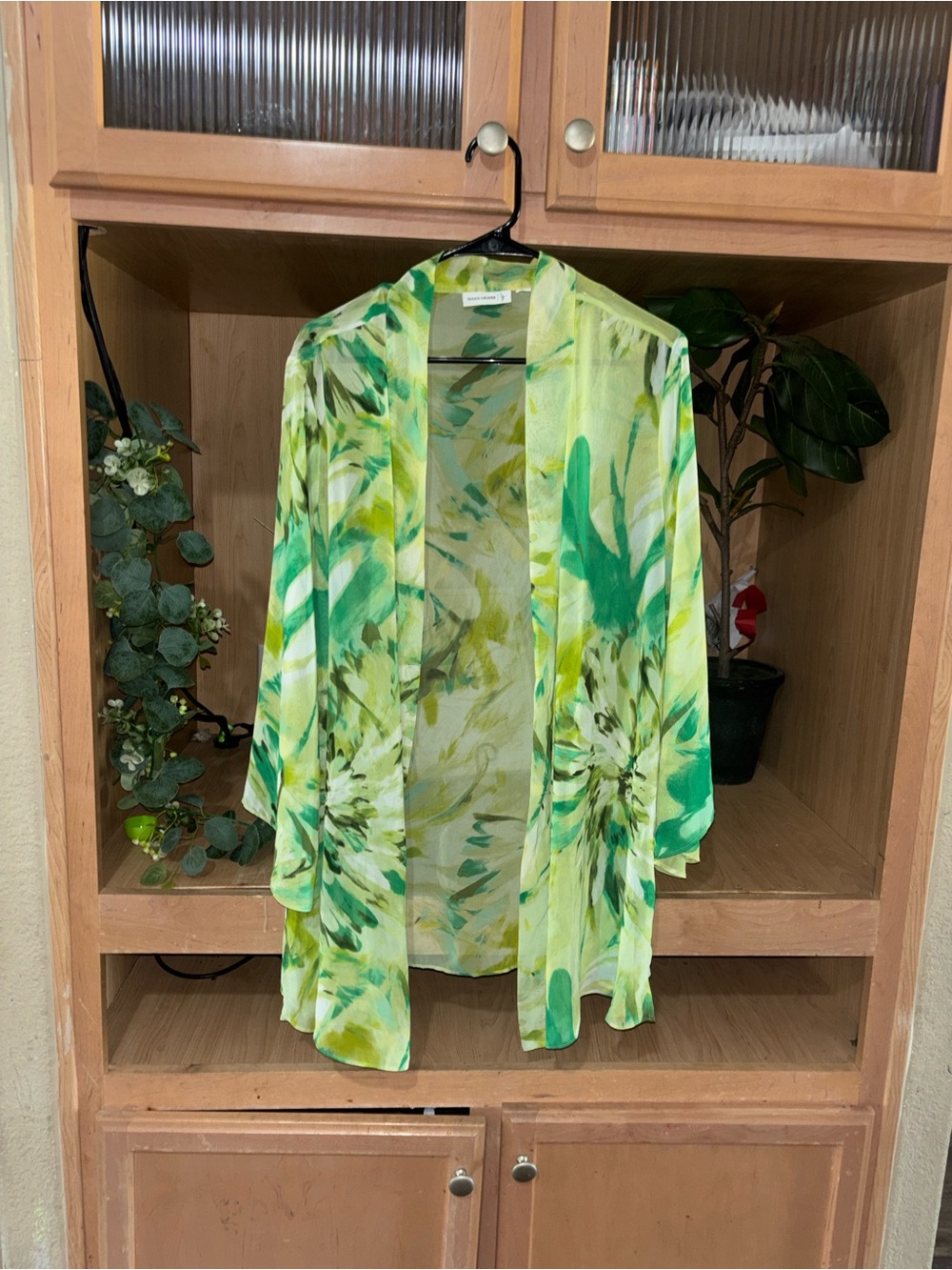 Susan Graver Sheer Floral Open Front Kimono Cardigan Duster Size S